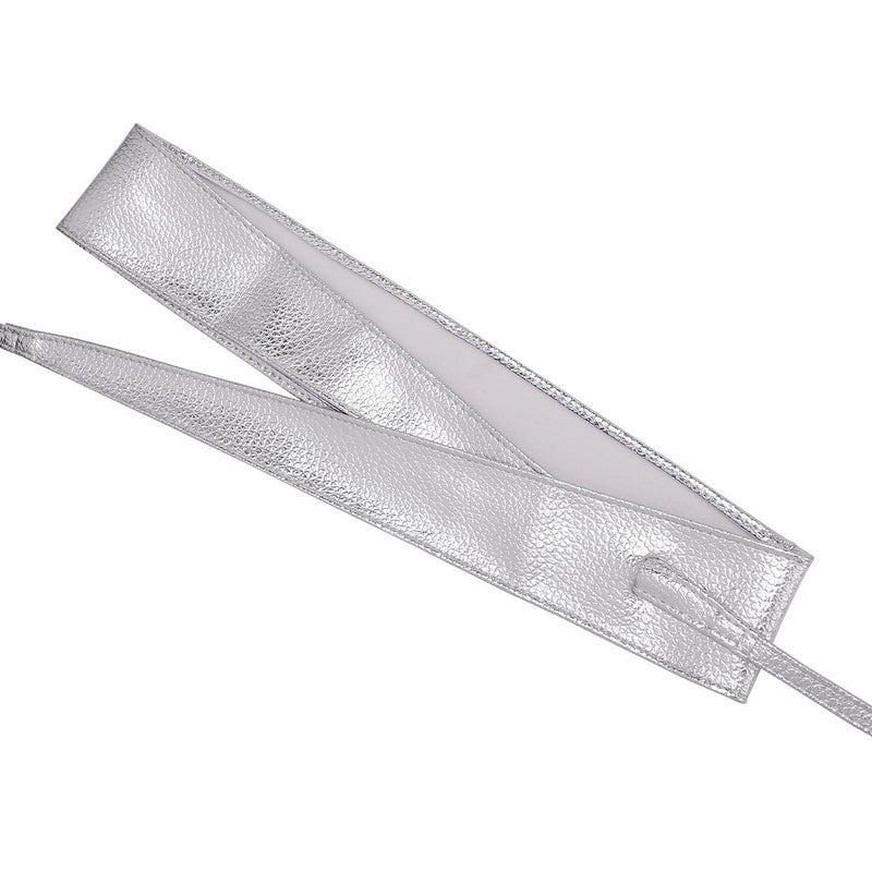 Ayliss Women Soft Leather Obi Belt Self Tie Wrap Cinch Belt,Silver - Image 4
